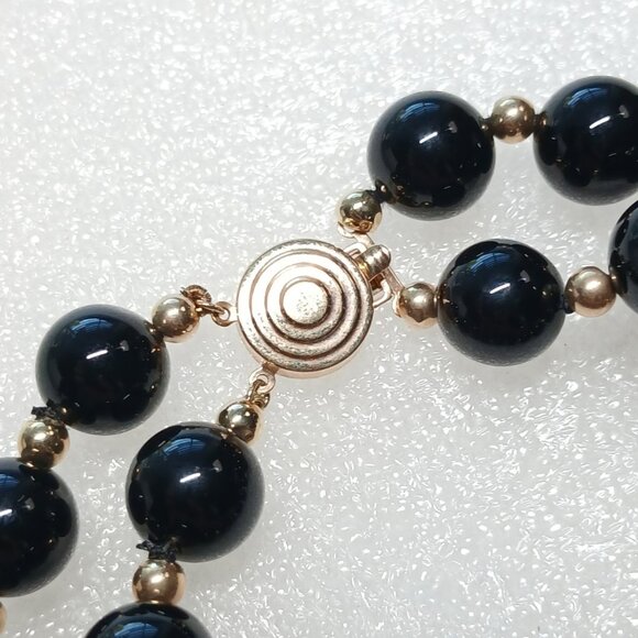14K Yellow Gold Black Onyx Bead Double Strand Bracelet 8" 41.9g Estate VGUC - Picture 10 of 15